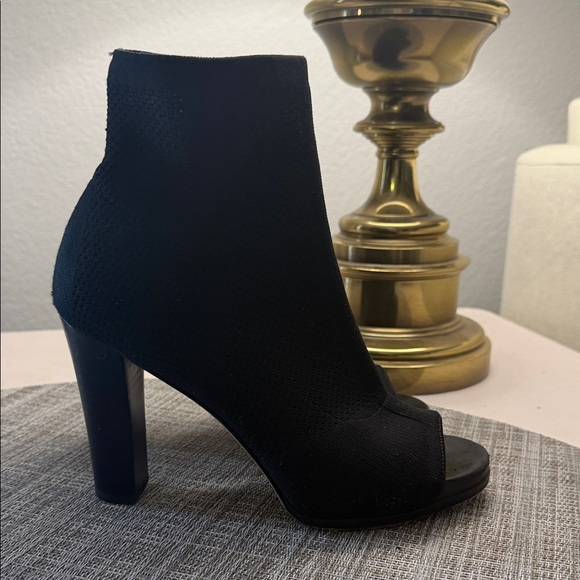 Via Spiga Black Sock Peep-Toe Heeled Boots - Picture 3 of 7